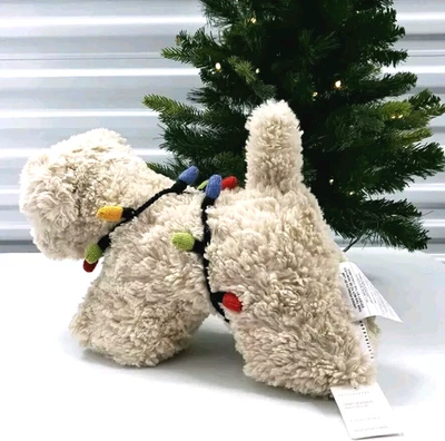 NUEVO 2023 Pottery Barn TANGLED DOG imitación piel 17 X 11" almohada luces de Navidad Foto 1 de 4