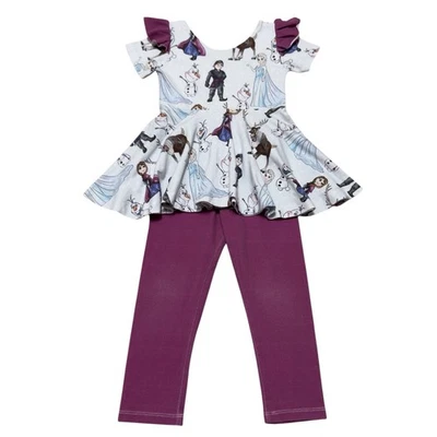 Sunlight Rose fatto a mano boutique Frozen vestito bambina 2T set abbinato top pantaloni - Immagine 1 di 4