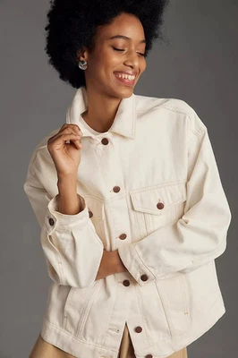 Chaqueta Anthropologie Pilcro Weston Denim Boyfriend Marfil Talla XL Foto 1 de 4