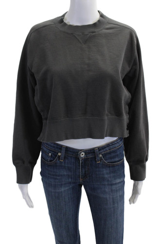 Felpa donna Sacai manica lunga girocollo cropped grigio cotone taglia 2