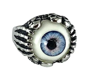 Herren Biker Stil Ring Blau Augapfel Kralle Größe 10 Schwer Edelstahl 67 - Bild 1 von 4