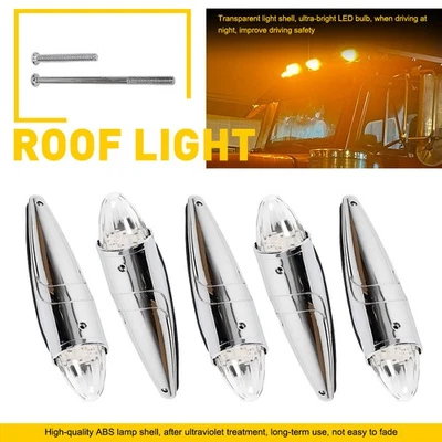 Luz de techo marcadora LED transparente/ámbar de cabina de torpedo 5-50 piezas para Peterbilt Kenworth Mack Foto 1 de 4