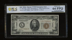 DBR 1934-A $20 FRN Hawaii LA Block Fr. 2305 PCGS-B 64 PPQ Serial L60779886A - Picture 1 of 2