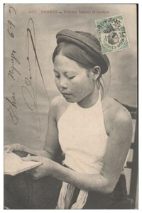 V8316/ Tonkin - Vietnam Frau liest ein Buch 1909 - Picture 1 of 2