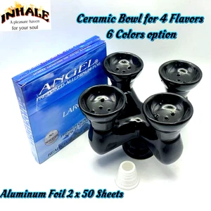 INHALE 4 way Ceramic bowl f 4 flavors w Aluminum Foil for Shisha Hookah smoking - Picture 1 of 9