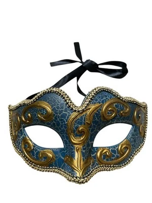 Azul Verde con Dorado con Grietas Media Máscara Halloween Mardi Gras Mascarada Disfraz Foto 1 de 2