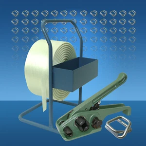 Umreifungsset 19 mm, 600 m Umreifungsband Bandspanner Abrollgerät Metallklemmen - Bild 1 von 5