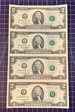 Uncut Currency Sheet of Four(4) $2 Two Dollar Bills / Series 2013