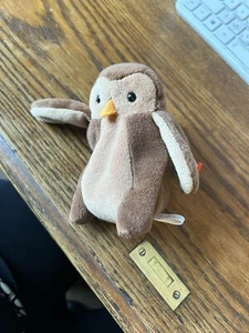 TY BEANIE BABY LINDO HOOT EL BÚHO MARRÓN CON ETIQUETA PELUCHE JUGUETE Y ENVÍO GRATUITO - Imagen 1 de 6