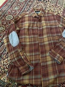 Cremieux Long Sleeve Button Shirt Mens Medium Plaid Flannel Elbow Pads - Picture 1 of 4