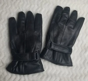 Black Leather Gloves Mens XL 100% Leather Lined Wind Seal Strap Cycling EUC - Bild 1 von 10