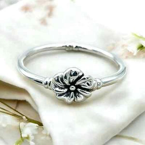 925 Sterling Silver Floral Bangle - Hinged Lightweight Flower Bracelet 6.5" 1487 - Picture 1 of 4