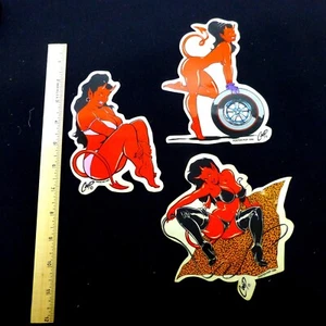 3 Vintage Coop Poster Pop she devil bikini dominatrix sticker lot - Bild 1 von 3