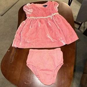 GAP Kids Pink Cotton Velvet Dress 12-18mo Gold Band Button Back Lined W/ Undies - Picture 1 of 10