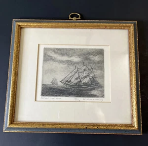 RARE Leonard H. Mersky Etching Before The Wind 18/100 Framed Signed - Bild 1 von 8
