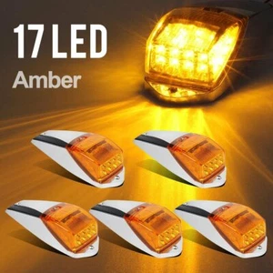 5Pcs Yellow 17LED Roof Marker Light Chrome for Peterbilt Kenworth Freightliner - Picture 1 of 7