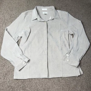 Women’s XL Christopher Banks Stretch Faux Suede Beige Button Up Blouse - Picture 1 of 8