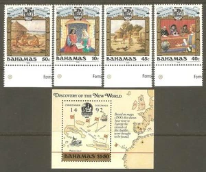 BAHAMAS Sc# 640 - 644 MNH FVF Set-4+ Souv Sheet Columbus Ship Map Art - Picture 1 of 1