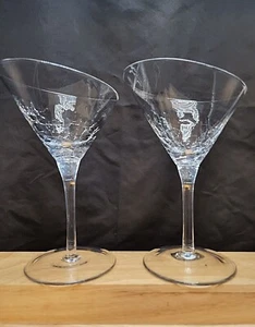 Pier 1 Slant Angled Rim Crackle Martini Glasses Set Of 2 Clear Cosmo Cocktail - Picture 1 of 12
