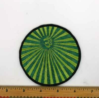 Embroidered Green Om Sun rays Patch Fair Trade Nepal 3" Round - Image 1 of 4