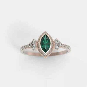1.90Ct Lab Created Marquise Emerald Diamond Wedding Ring Set 14K Rose Gold Over - Picture 1 of 5