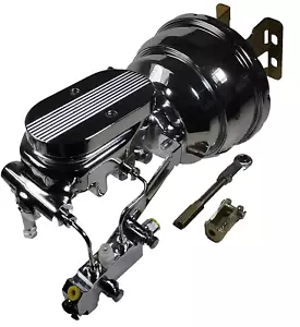 1958-64 Chevy Impala 7'' Dual Chrome Power Brake Booster Master Disc Disc Kit - Foto 1 di 5