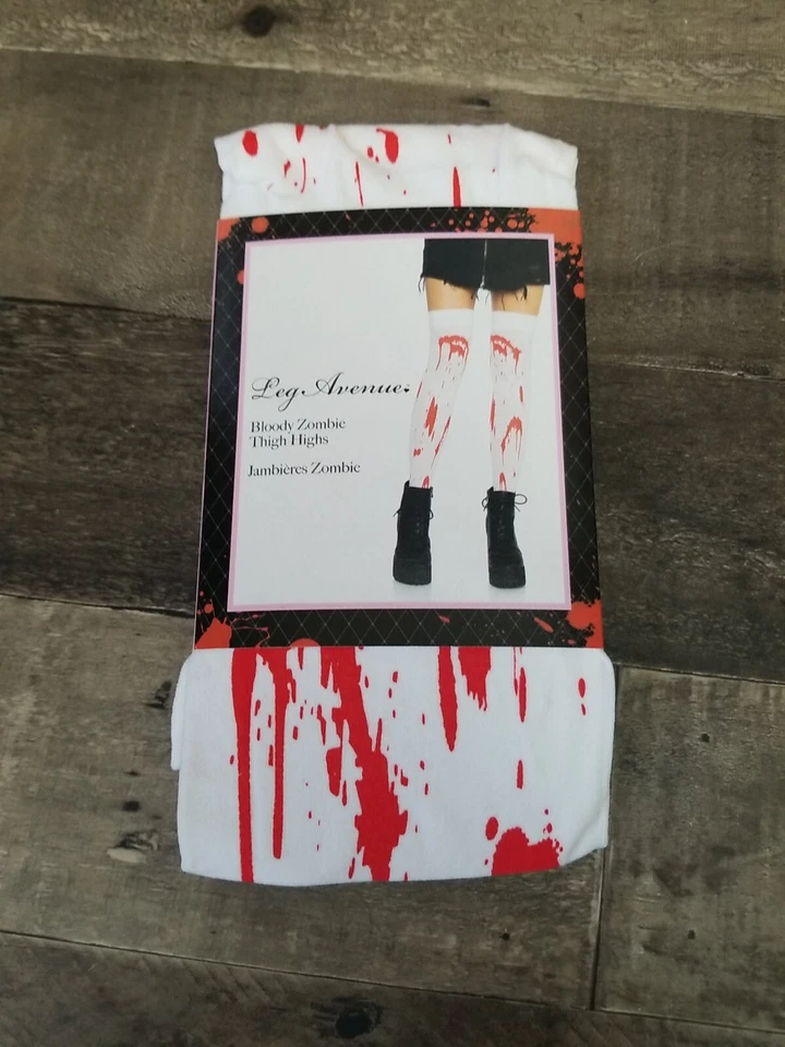 Bloody Zombie Thigh Highs Nylon Schoolgirl Cosplay Pride Rave Sexy Leg Ave - Image 1 of 4