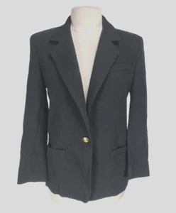 AUSTIN REED Women 100% WORSTED WOOL One Button Blazer Jacket Size 6 Black 165P - Picture 1 of 7