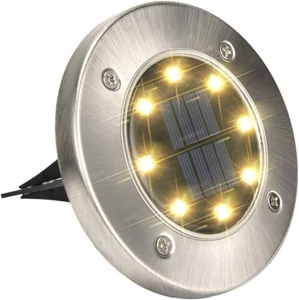 Solar Powered Disk Lights, 8 LED Waterproof Landscape Lighting for Outdoors - Picture 1 of 11