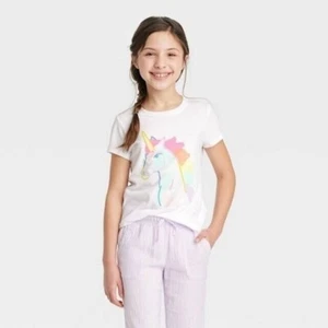 2 Pack Girls Short Sleeve Unicorn Graphic T-shirt Cat & Jack - Large 10/12 NWT - Picture 1 of 1