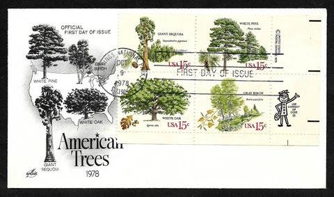 #1764-1767 (1767a) 15c American Trees - Zip Block of 4 ArtCraft FDCZB4 Cover
