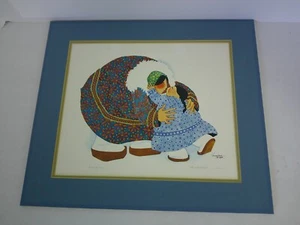 Arte nativo de Alaska Barbara Lavelle firmado vintage 1984 abrazos impresión 13x16 tapete - Imagen 1 de 4
