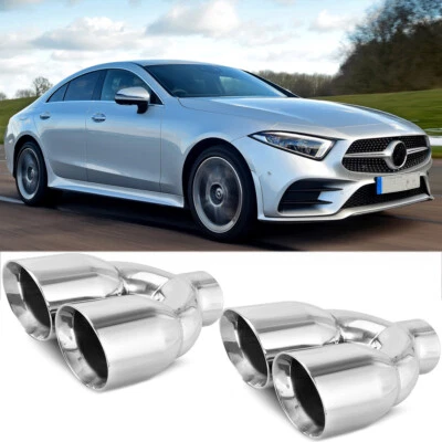 2Pcs Exhaust Pipe 2.5" In/3.5" Double Quad Outlet For Mercedes Benz AMG E S CLS - Image 1 of 4