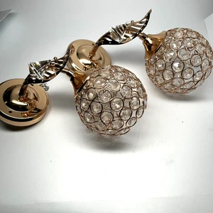 Set of 2 Multi Faceted Gold Metal & Crystal Glass Wall Lamps Sconces Hardwired - Picture 1 of 8