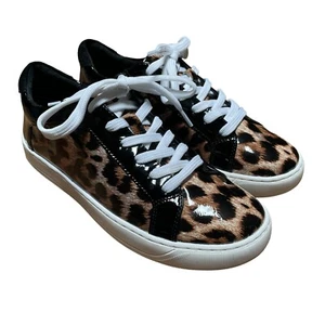 Vaneli Sport Sneaker Size 5 Colter Camel Leopard Print Patent Leather Lace Up - Picture 1 of 5