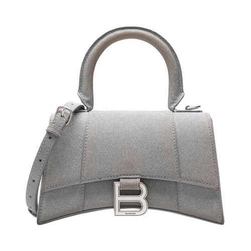 Borsa tote Balenciaga grigia glitter clessidra manico superiore XS