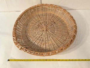Large Flat Round Wicker Basket Decorative Circle Wall Plant Boho Laundry *22" In - Picture 1 of 17