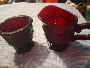Avon Vtg Ruby Red Cape Cod Sugar Bowl And Creamer Replacements - Picture 1 of 11