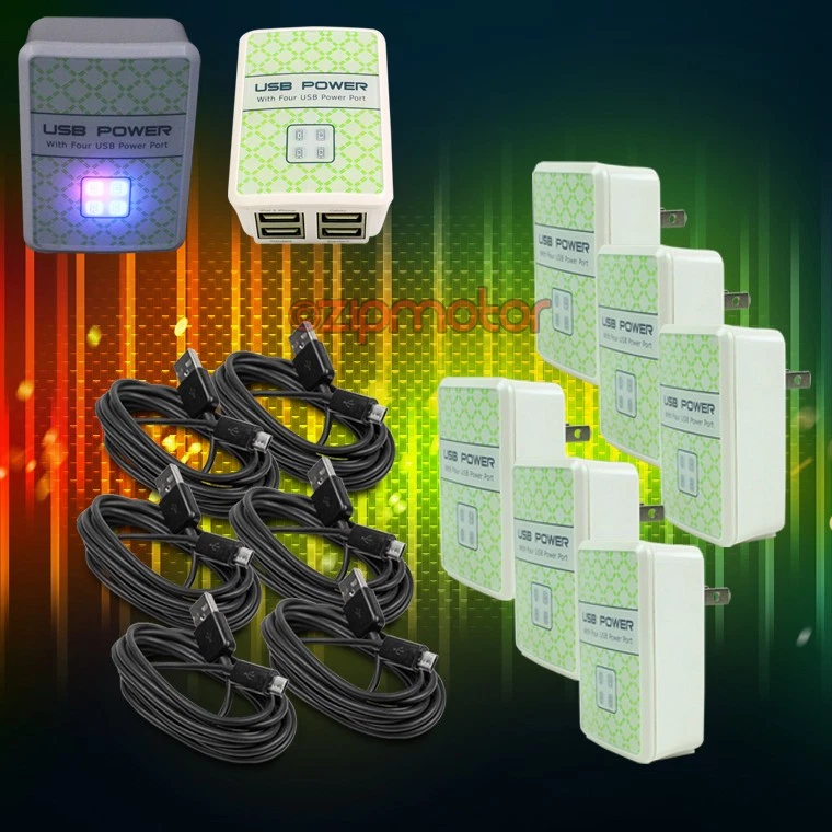 6X 4 USB PORT WANDADAPTER + 3FT KABEL NETZTEIL LADEGERÄT DATEN SCHWARZ GALAXY NOTE NEXUS - Bild 1 von 1