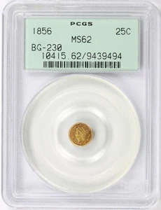 Oro fraccional Round Liberty G25c California 1856 BG-230 PCGS MS62 OGH - Imagen 1 de 4