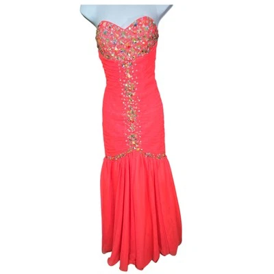 Vestido Deb Baile de graduación Formal Vestido de Noche Talla 3/4 Rosa Neón Naranja Coral Cuentas Sirena Foto 1 de 4