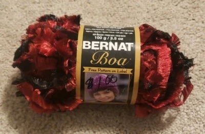 Bernat Boa Yarn 100% Polyester Cardinal #46530 Red Black Feather Eyelash  - Image 1 of 4