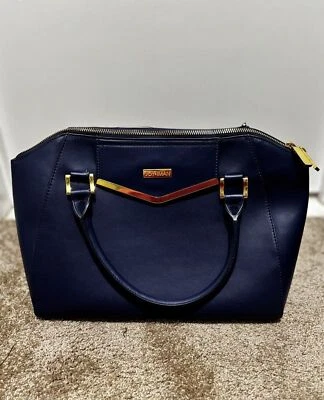 Joy & Iman Womens Genuine Leather Large Satchel Purse Handbag Tote Navy Blue - Image 1 of 4