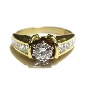 Anillo de compromiso de diamantes redondos de oro amarillo 14k certificado por GIA 5,5g 6 - Imagen 1 de 10