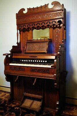 Elaborately Carved Antique Cornish & Co. Pedal Pump Parlour Organ • 1,500$