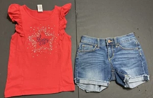 Girl's Gymboree & Old Navy Outfit Size 7 - Red "Shining Star" Top w/Jean Shorts - Picture 1 of 7