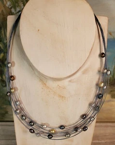 Honora Collection Wire TUXEDO  Freshwater Pearl  NECKLACE NEW blue multi-color - Picture 1 of 4