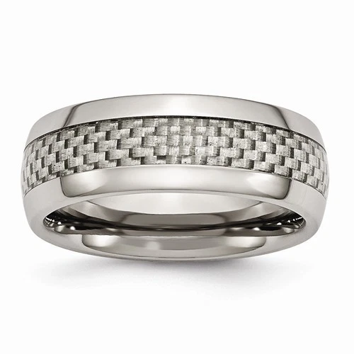 8MM  POLISHED TITANIUM  GREY CARBON FIBER  BAND/ RING  - SIZE 12.5 - Image 1 of 4