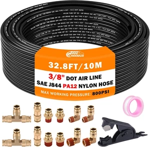 3/8 Brass DOT Air Fittings with 32.8FT 3/8 DOT Air Hose Kit 3/8" Quick Connect D - Picture 1 of 12