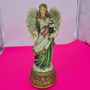 10" Angel w/ Flower Bouquet Wind Up Musical Ceramic Figurine Plays Ave Maria - Picture 1 of 12